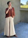 caraucci high waisted wide leg cream flare pants with side pockets #color_cream