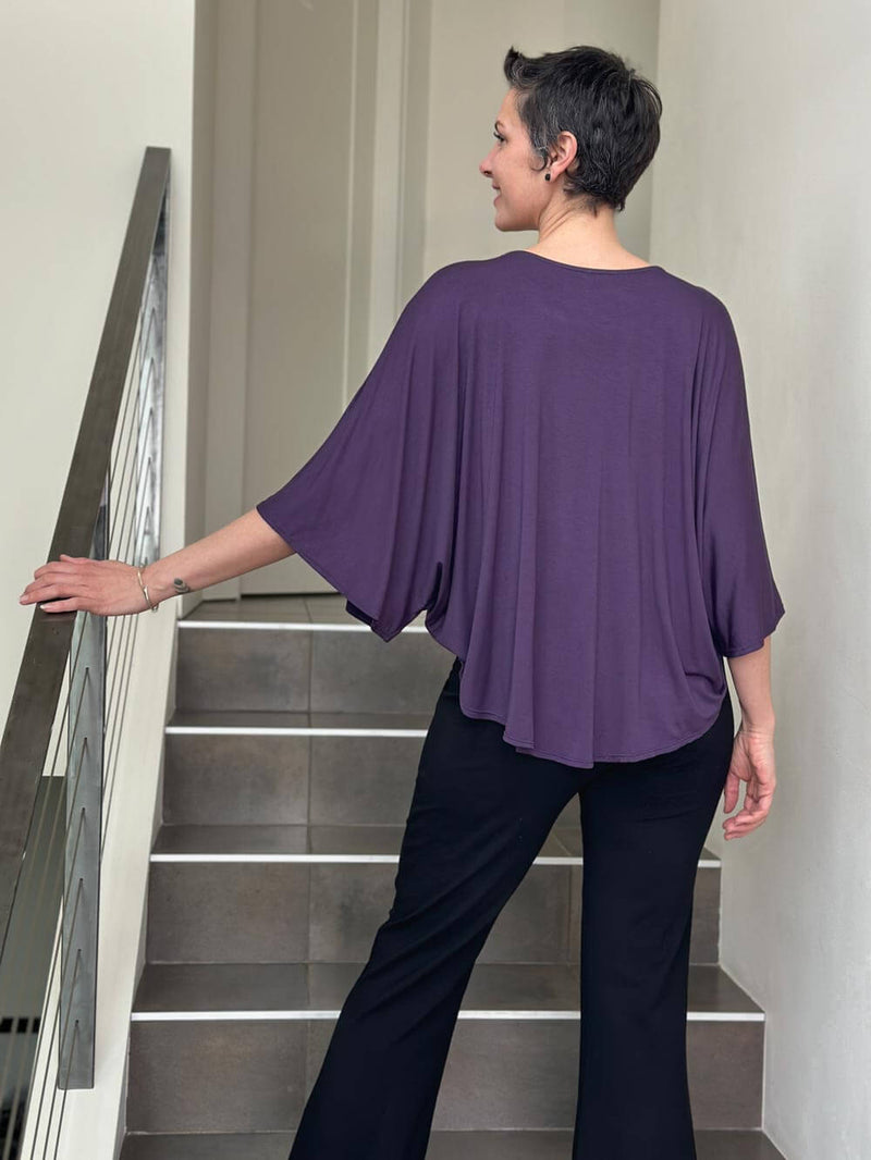 caraucci loose round neck purple dolman sleeve free size top #color_plum