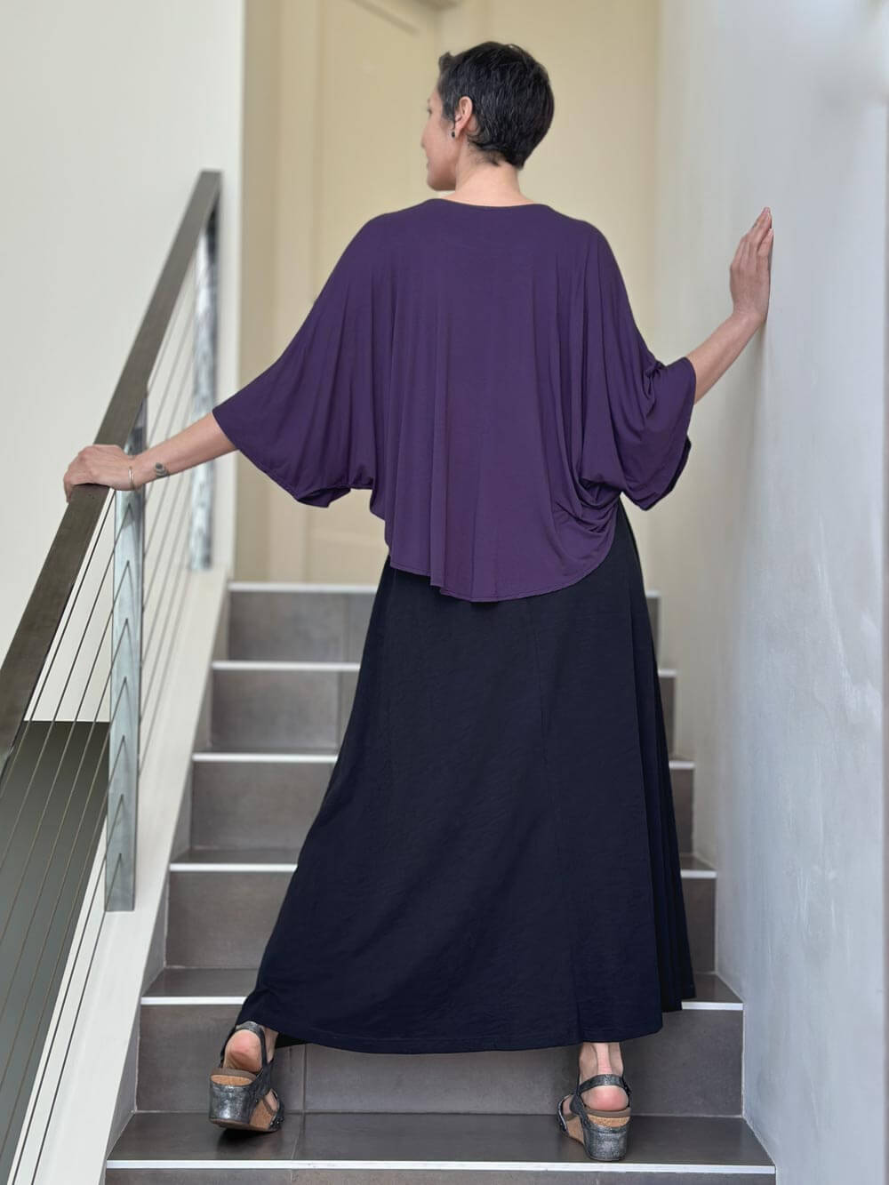 caraucci loose round neck purple dolman sleeve free size top #color_plum