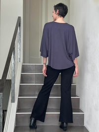 caraucci loose round neck grey dolman sleeve free size top #color_steel