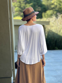 caraucci loose round neck white dolman short sleeve top #color_white