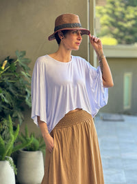 caraucci loose round neck white dolman short sleeve top #color_white