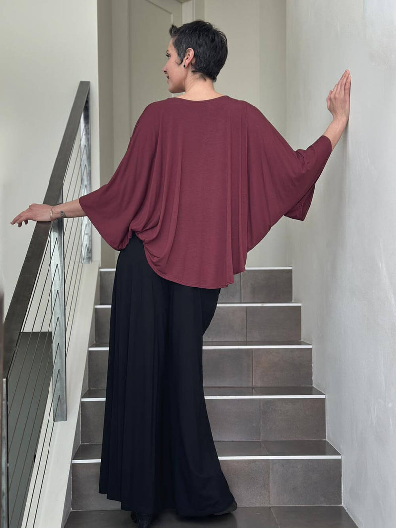 caraucci loose round neck maroon dolman sleeve free size top #color_wine