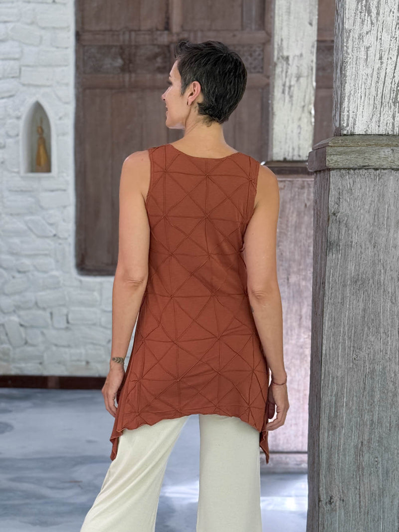 caraucci burnt orange scoop neck texture detailed tunic #color_copper