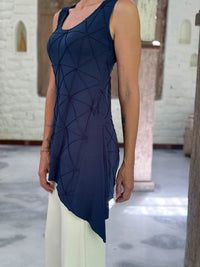 caraucci navy blue scoop neck texture detailed tunic with cream flare joy pants  #color_navy