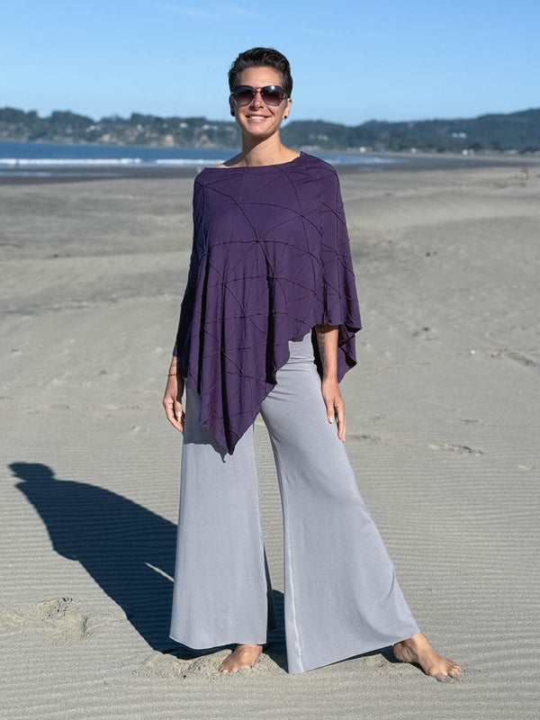 caraucci women's plant based rayon jersey purple textured poncho can be worn multiple ways; dress, skirt, halter top #color_plum