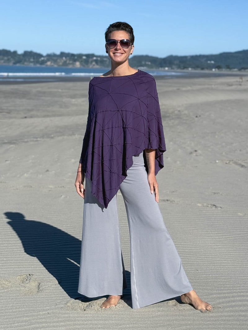 caraucci women's plant based rayon jersey purple textured poncho can be worn multiple ways; dress, skirt, halter top #color_plum