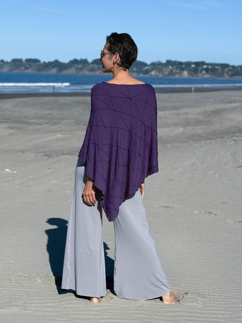 caraucci women's plant based rayon jersey purple textured poncho can be worn multiple ways; dress, skirt, halter top #color_plum