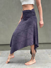 women's plant based rayon jersey stretchy asymmetrical steel grey midi skirt with fold-over waistband #color_steel