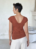 women's plant based rayon jersey stretchy textured cap sleeve rust v-neck t-shirt #color_copper