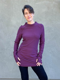 caraucci women's purple bamboo cotton fleece pullover with kangaroo pocket #color_jam