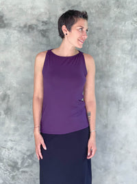 caraucci purple boat neck tank top in stretch jersey #color_plum