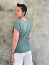 women's lightweight sea green cotton jersey top with smocked waist band and cap sleeves #color_matcha