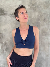 caraucci navy blue stretch jersey twist front bra top #color_navy