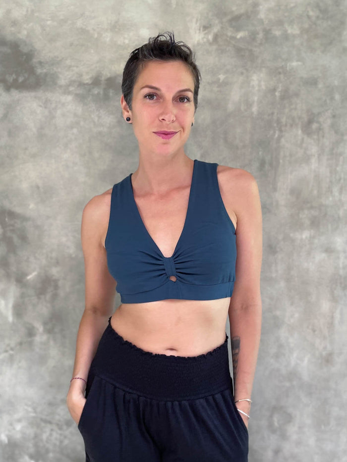 caraucci teal blue stretch jersey twist front bra top #color_teal