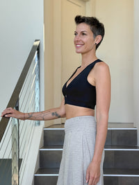 caraucci stretch jersey twist front black cropped bra top #color_black