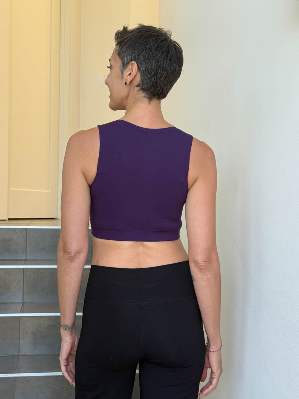 caraucci stretch jersey twist front purple cropped bra top #color_plum