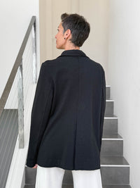CARAUCCI Urban Lounge unstructured double-breasted black Bamboo Fleece jacket back side #color_black