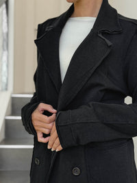 CARAUCCI Urban Lounge unstructured double-breasted black Bamboo Fleece jacket front detail #color_black