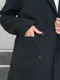 CARAUCCI Urban Lounge unstructured double-breasted black Bamboo Fleece jacket pocket detail #color_black