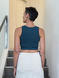 caraucci stretchy rayon jersey teal blue cross over v neck bra top #color_teal