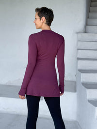 caraucci v-neck long sleeve purple tunic with thumbholes #color_jam