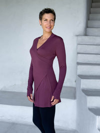 caraucci v-neck long sleeve purple tunic with thumbholes #color_jam