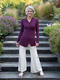 caraucci v-neck long sleeve purple tunic with thumbholes #color_jam