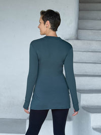 caraucci v-neck long sleeve teal blue tunic with thumbholes #color_teal