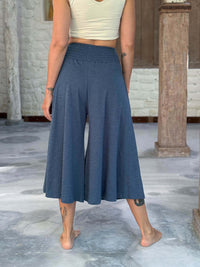 caraucci wide leg flare blue cotton culotte pants with pockets #color_pacific