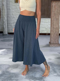 caraucci wide leg flare blue cotton culotte pants with pockets #color_pacific