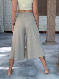 caraucci wide leg flare tan cotton culotte pants with pockets #color_sahara