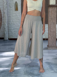 caraucci wide leg flare tan cotton culotte pants with pockets #color_sahara