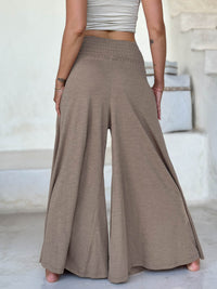 caraucci cotton smocked waist light tan wide leg flow pants #color_sahara