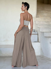 caraucci cotton smocked waist light tan wide leg flow pants #color_sahara