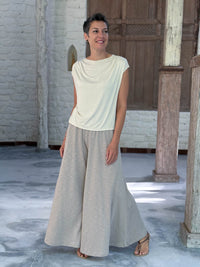 caraucci cotton smocked waist soft sand neutral wide leg flow pants with pockets #color_sahara
