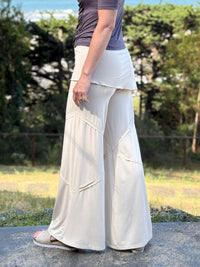 women's natural rayon jersey skirt-over cream wide leg pants with raised diagonal stitching #color_cream