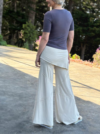 women's natural rayon jersey skirt-over cream wide leg pants with raised diagonal stitching #color_cream