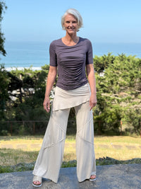 women's natural rayon jersey skirt-over cream wide leg pants with raised diagonal stitching #color_cream