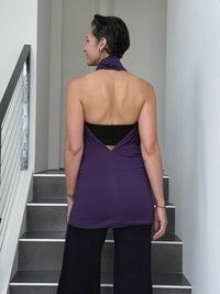 caraucci convertible purple draped shrug that converts into a cowl neck backless tunic #color_plum