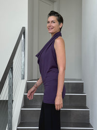 caraucci convertible purple draped shrug that converts into a cowl neck backless tunic #color_plum