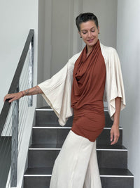 caraucci convertible cream draped shrug that converts into a cowl neck backless tunic #color_cream
