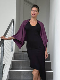 caraucci convertible purple draped shrug that converts into a cowl neck backless tunic #color_jam
