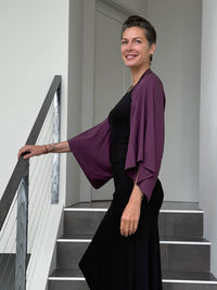 caraucci convertible purple draped shrug that converts into a cowl neck backless tunic #color_jam