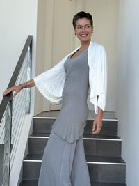 caraucci convertible white draped shrug that converts into a cowl neck backless tunic #color_off-white