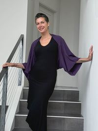 caraucci convertible plum draped shrug that converts into a cowl neck backless tunic #color_plum
