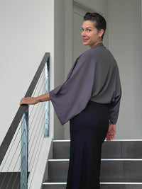caraucci convertible steel gray draped shrug that converts into a cowl neck backless tunic #color_steel