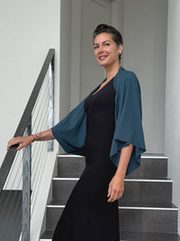 caraucci convertible teal blue draped shrug that converts into a cowl neck backless tunic #color_teal