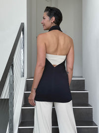 caraucci convertible black draped shrug that converts into a cowl neck backless tunic #color_black