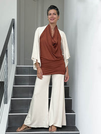 caraucci convertible cream draped shrug that converts into a cowl neck backless tunic #color_cream